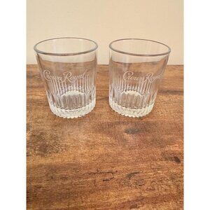 Crown Royal Whiskey Glasses Set of 2 Crystal Etched Logo Sturdy Base 8oz